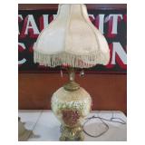 MID CENTURY LAMP WITH GLASS PRISMS & SHADE