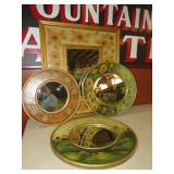 (4)COLLECTION OF OVAL BEVELED HAND PAINTED MIRRORS