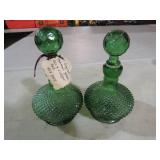 SET OF 2 ENGLISH HOBNAIL GREEN OIL & VINEGAR SET