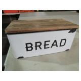 GRANITE WARE METAL BREAD BOX WITH WOOD LID