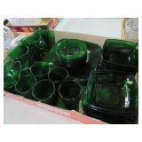 BOX OF VINTAGE GREEN SERVING DISHES