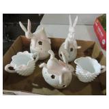 COLLECTION OF HOBNAIL SUGAR/CREAMER & RABBITS
