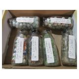 (6) HALF PINT MILK BOTTLES FULL OF MARBLES