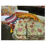 ASSORTED WALL HANGINGS, RUNNER, PLACE MATS