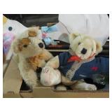 BOX OF (2) BEARS, TRIPOD, WOOD GOOSE & MISC