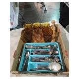 COLLECTION OF SILVERWARE, GLASSES, WOOD MUDDLER