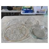 BOX OF CLEAR SERVING PLATERS, BOWL, AND PIE PLATES