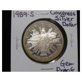 1989 S CONGRESS SILVER DOLLAR 90% GEM PROOF