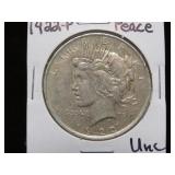 1922 P PEACE SILVER DOLLAR 90% UNC