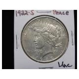 1922 S PEACE SILVER DOLLAR 90% UNC