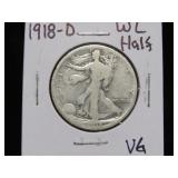 1918 D WALKING LIBERTY HALF DOLLAR 90% VG