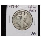 1917 P WALKING LIBERTY HALF DOLLAR 90% VG