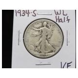 1934 S WALKING LIBERTY HALF DOLLAR 90% VF