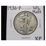1936 P WALKING LIBERTY HALF DOLLAR 90% XF