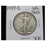 1937 D WALKING LIBERTY HALF DOLLAR 90% XF