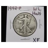 1942 P WALKING LIBERTY HALF DOLLAR 90% XF