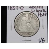 1854 O SEATED LIBERTY HALF DOLLAR 90% VG