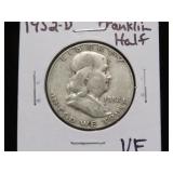 1952 D FRANKLIN HALF DOLLARS 90% VF