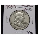 1958 D FRANKLIN HALF DOLLARS 90% XF