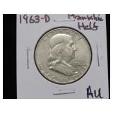 1963 D FRANKLIN HALF DOLLARS 90% AU