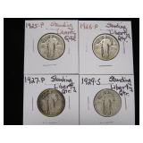 1925 P, 26 P, 27 P, 29 S STANDING LIBERTY QTR. 90%