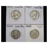 1941 P, 42 P, 43 P, 44 P WASHINGTON QTR. 90%