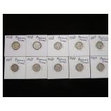 (10) MERCURY DIMES 90% VARIOUS DATES & MM