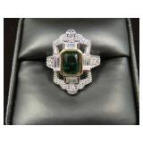 LADIES 925 SILVER EMERALD& WHITE SAPPHIRE SIZE 6.5
