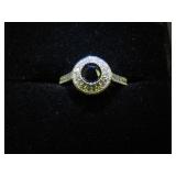 LADIES 925 SILVER BLK & WHITE SAPPHIRE RING SIZE 7