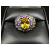 LADIES 925 CITRINE & MULTI COLORED SAPPHIRES RING