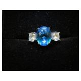 LADIES 925 BLUE & WHITE SAPPHIRE RING SIZE 6