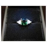 LADIES 925 EMERALD & WHITE SAPPHIRE RING SIZE 6