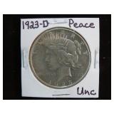 1923 D PEACE SILVER DOLLAR 90% UNC