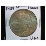 1924 P PEACE SILVER DOLLAR 90% UNC