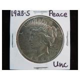 1923 S PEACE SILVER DOLLAR 90% UNC