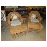 (2X) WICKER CHAIRS W/OTTOMAN & CUSHIONS