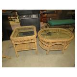 2 GLASS WICKER GLASS PATIO TABLES