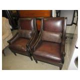 (2X) LEATHER PADDED TUFTED BK ARM CHAIRS W/PILLOW