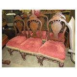 (6X) ANTIQUE CARVED PADDED SEATS DINING CHAIRS