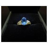 10KT DIAMOND & BLUE TOPAZ ING SIZE 7 3.2 GR