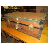 ANTIQUE METAL & WOOD TRUNK
