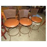 (3X) METAL LEATHER SEAT WICKER BACK BAR STOOLS