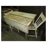PAINTED WOOD COUNTRY TABLE W/LEAF & 2 CHAIRS