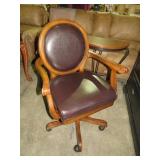 SOLID WOOD LEATHER SEAT/BACK ROLLING OFFICE CHAIR