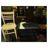 SOLID WOOD COWHIDE SEAT BENCH & SMALL WOOD CHAIR