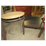 2 WOOD SIDE TABLES 1 W/METAL BASE