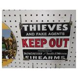PORCELAIN FIRE ARMS KEEP OUT SIGN DATED 1961