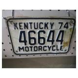 1974 KENTUCKY MOTORCYCLE LICENSE PLATE