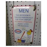 PORCELAIN ESSO MENS RESTROOM ADV SIGN 1957