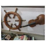 WOOD SHIPS WHEEL & VIOLIN